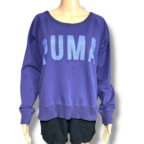 Puma Womens Athletic Sweatshirt Pullover Long Sleeve Purple Blue Logo Large - Picture 1 of 9